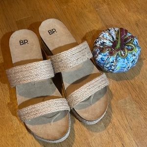 bp Tan Braided Platform Slide Sandals